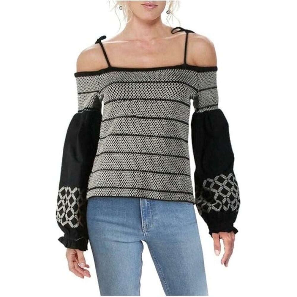 INC International Concepts Black Tasseled Cold Shoulder Long Sleeve Top Size XL